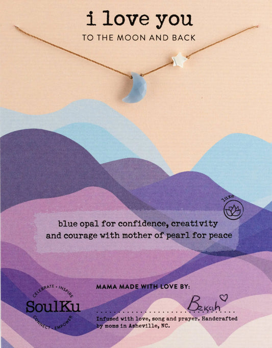 SoulKu - Blue Opal I Love You To The Moon & Back Necklace SoulKu