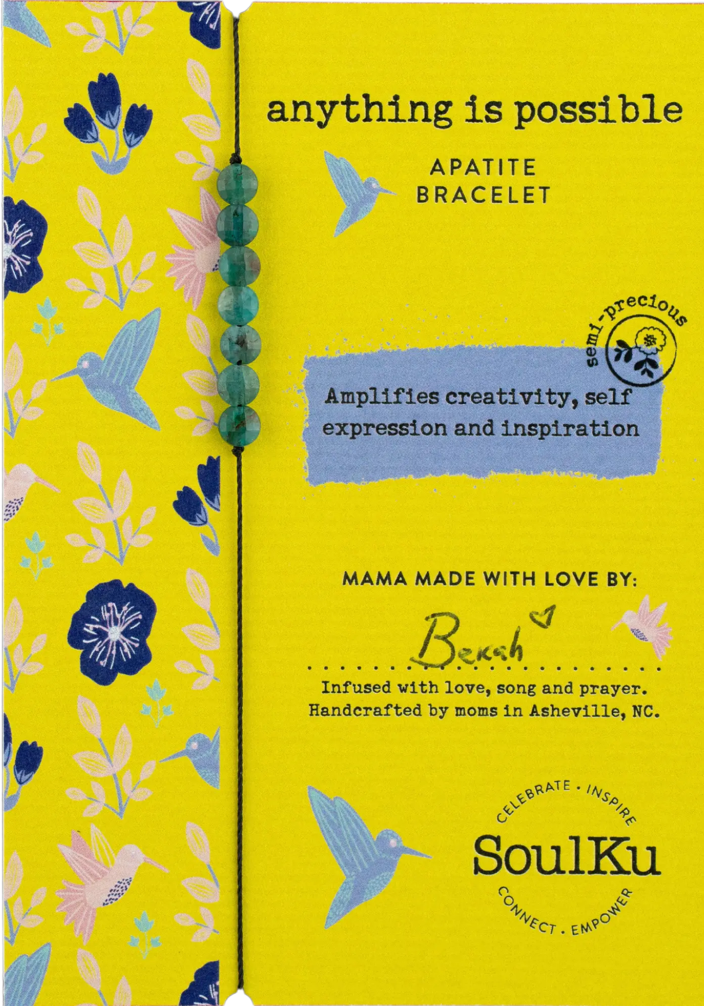 SoulKu - Apatite Hummingbird Bracelet for Anything Is Possible SoulKu