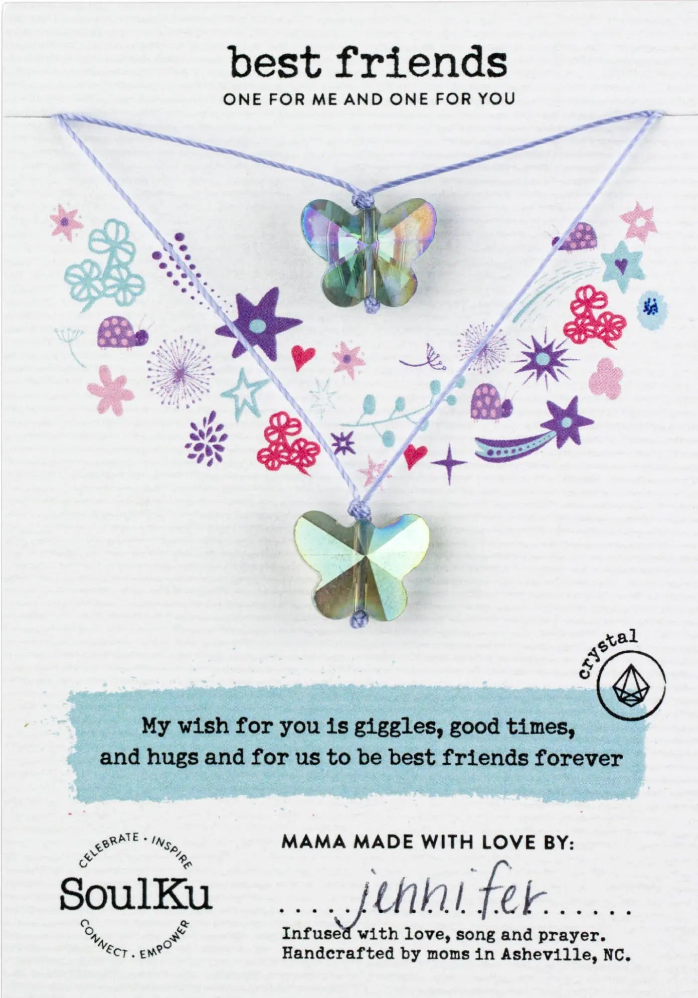 SoulKu - Blue Butterfly Little Wishes KIDS Best Friends Necklace Set SoulKu