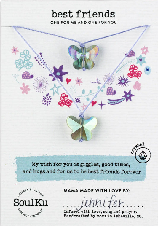SoulKu - Blue Butterfly Little Wishes KIDS Best Friends Necklace Set SoulKu
