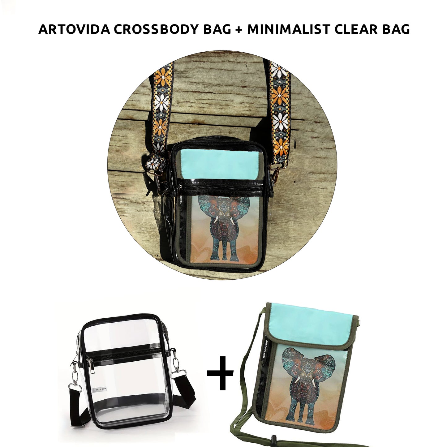 2 in 1 Clear Crossbody Bag - Monika Strigel - Boho Summer Elephant
