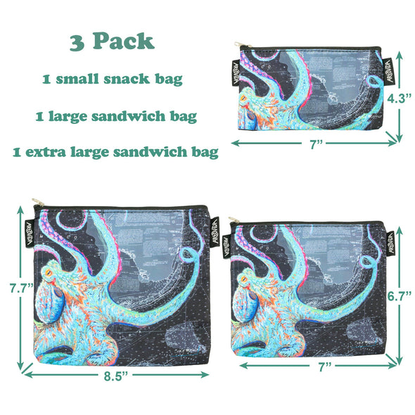 Sandwich Baggie Set - Carly Mejeur - Night Octopus (Set of 3)