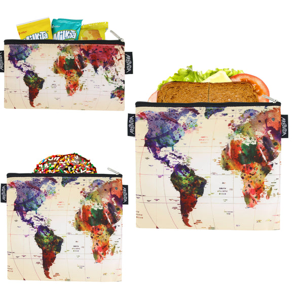 Sandwich Baggie Set - Mark Ashkenazi - World Map (Set of 3)